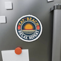 Circular Beach Sticker Eat Beach Relax Repeat Die Cut Magnet - Ocean State Styles