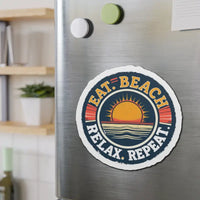 Circular Beach Sticker Eat Beach Relax Repeat Die Cut Magnet - Ocean State Styles