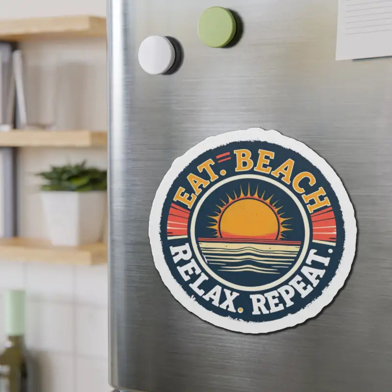 Circular Beach Sticker Eat Beach Relax Repeat Die Cut Magnet - Ocean State Styles