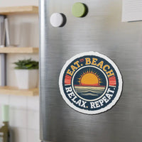 Circular Beach Sticker Eat Beach Relax Repeat Die Cut Magnet - Ocean State Styles