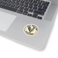 Circular Chicken Emblem Sticker Set with Humorous Phrase All Out of Clucks - Ocean State Styles