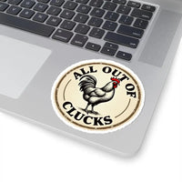 Circular Chicken Emblem Sticker Set with Humorous Phrase All Out of Clucks - Ocean State Styles