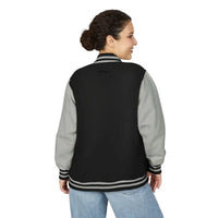 Black and gray varsity jacket with striped cuffs and collar from Classic Varsity Jacket Collection