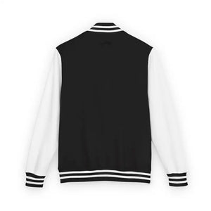 Black and white varsity jacket with striped cuffs and hem from Classic Varsity Jacket Collection