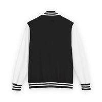 Black and white varsity jacket with striped cuffs and hem from Classic Varsity Jacket Collection