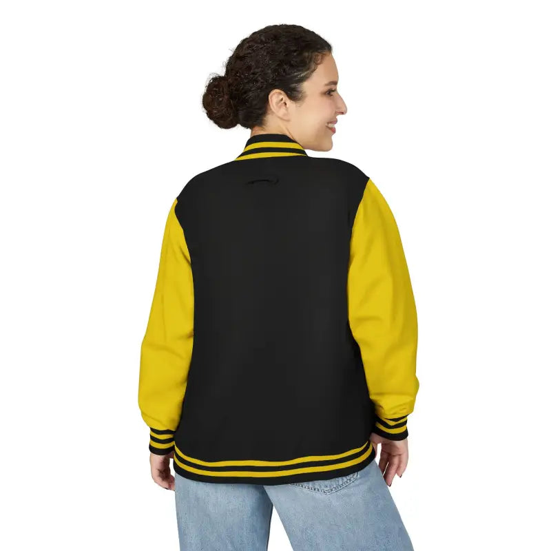 Black and yellow varsity jacket with ribbed trim from Classic Varsity Jacket Collection
