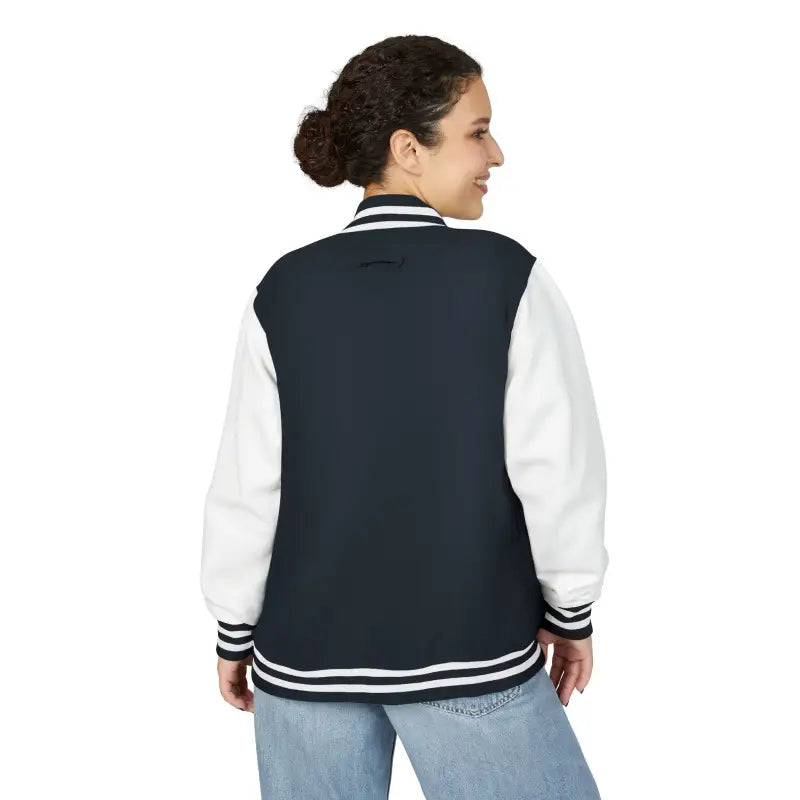 Navy blue and white varsity jacket from Classic Varsity Jacket Collection
