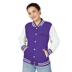Purple and white varsity jacket from the Classic Varsity Jacket Collection