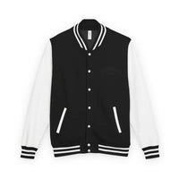 Black and white varsity jacket with ribbed cuffs and collar from the Classic Varsity Jacket Collection