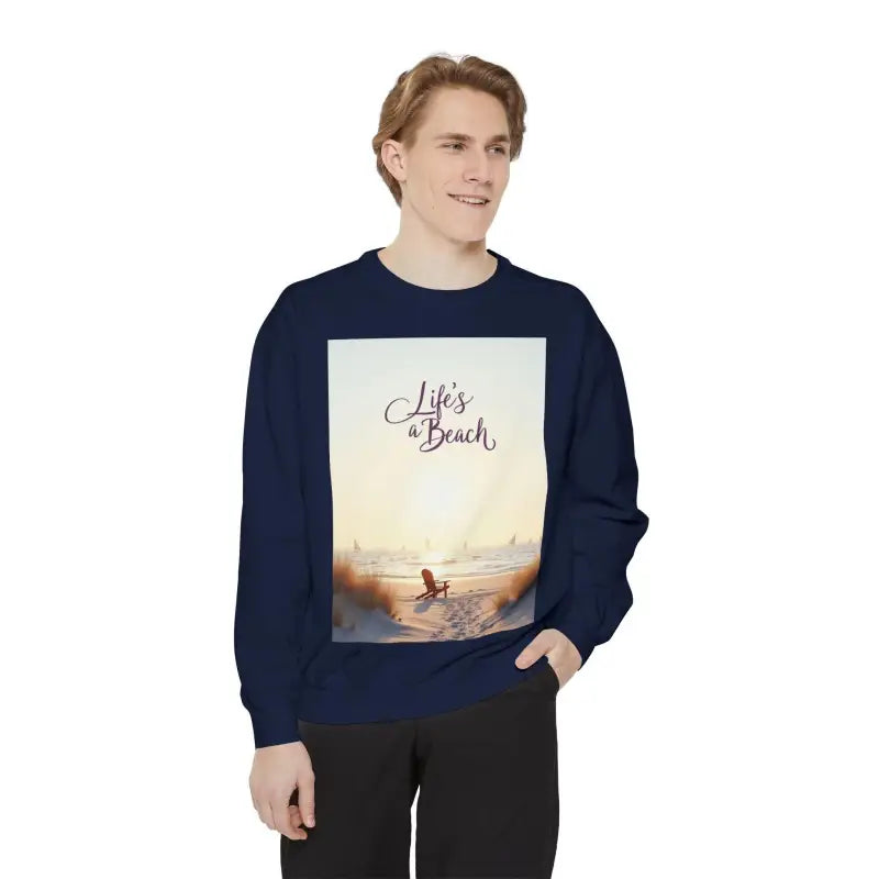 Navy long-sleeved Coastal Style Unisex Beach Life Sweatshirt for stylish casual wear
