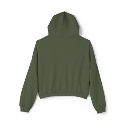 Olive green hooded sweatshirt from Coexist Women’s Cinched Bottom Hoodie collection