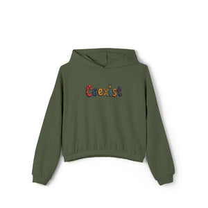Coexist Women's Cinched Bottom Hoodie in Olive Green Black Beige - Ocean State Styles
