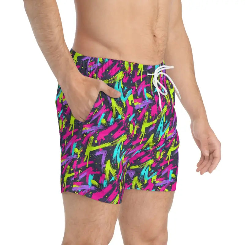 Colorful Patterned Neon Splash Swim Trunks for Beach and Pool Fun - Ocean State Styles