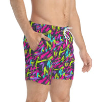 Colorful Patterned Neon Splash Swim Trunks for Beach and Pool Fun - Ocean State Styles