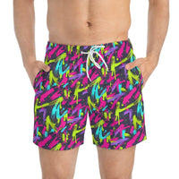 Colorful Patterned Neon Splash Swim Trunks for Beach and Pool Fun - Ocean State Styles