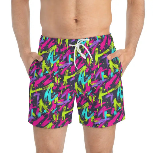Colorful Patterned Neon Splash Swim Trunks for Beach and Pool Fun - Ocean State Styles