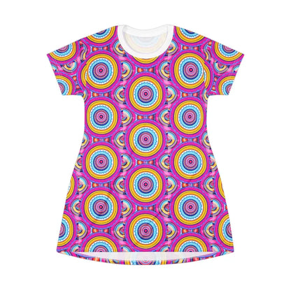 Colorful Boho T-Shirt Dress showcasing vibrant patterns ideal for summer fashion