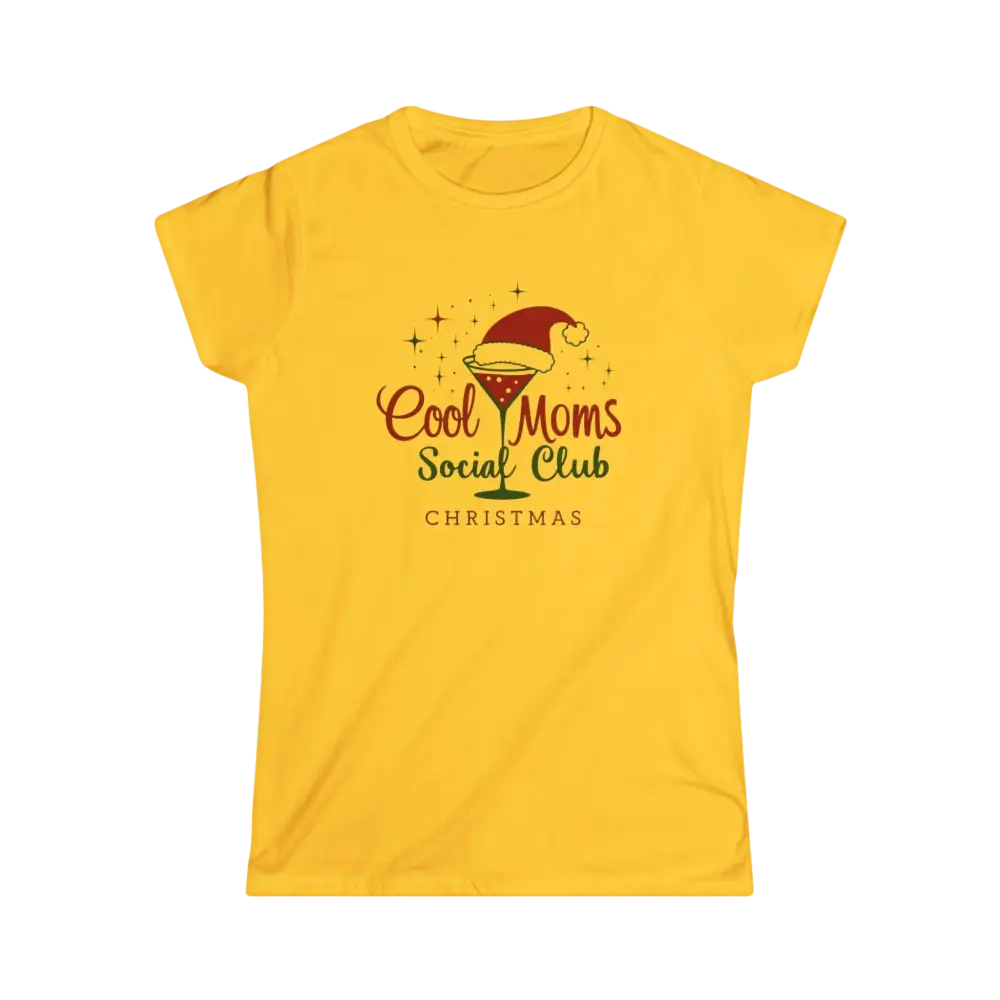 Yellow t-shirt featuring Cool Moms Social Club Christmas design for festive occasions