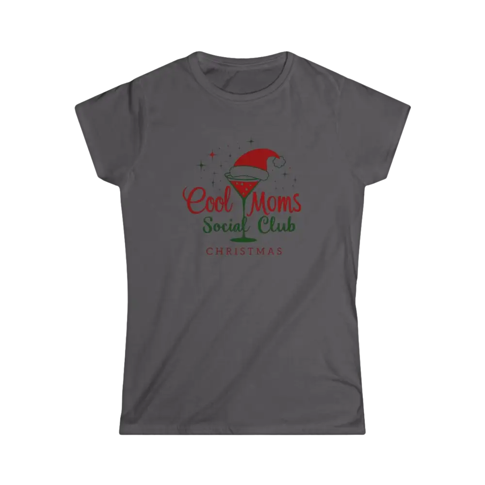 Gray women’s t-shirt featuring Cool Moms Social Club Christmas Martini design