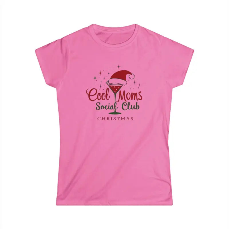 Pink t-shirt featuring Cool Moms Social Club Christmas design for festive gatherings