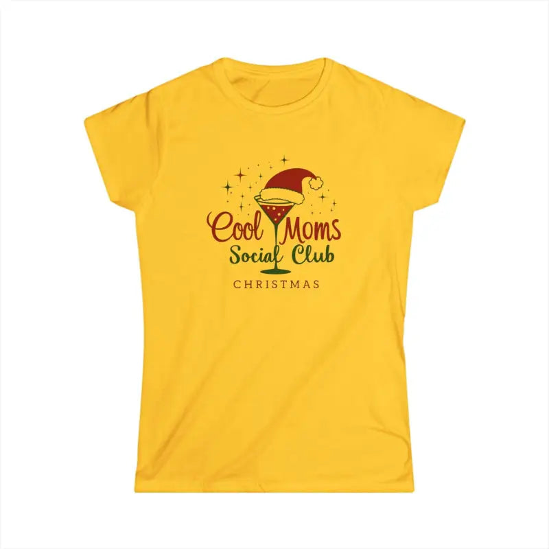 Yellow t-shirt featuring Cool Moms Social Club Christmas design for festive occasions