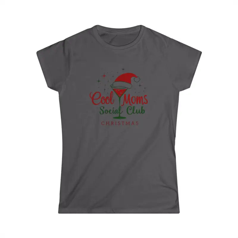 Gray women’s t-shirt featuring Cool Moms Social Club Christmas Martini design