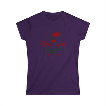 Purple Christmas-themed t-shirt featuring Cool Moms Social Club Martini graphic design