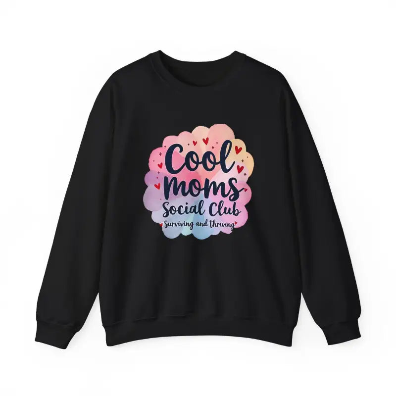 Black Cool Moms Social Club Crewneck Sweatshirt showcasing stylish design