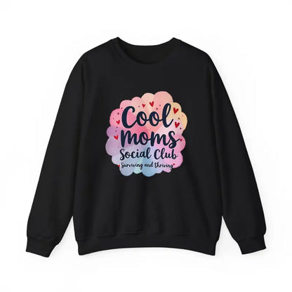 Black Cool Moms Social Club Crewneck Sweatshirt showcasing stylish design