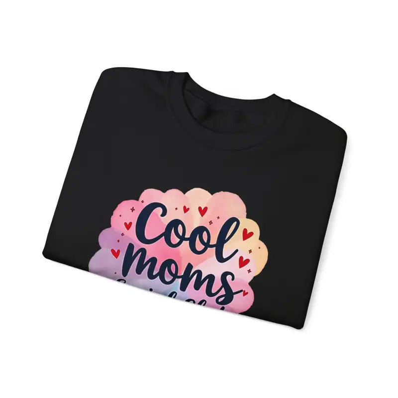 Folded black t-shirt featuring Cool Moms design for Cool Moms Social Club Crewneck Sweatshirt
