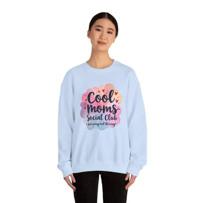 Light blue Cool Moms Social Club Crewneck Sweatshirt showcasing a stylish design