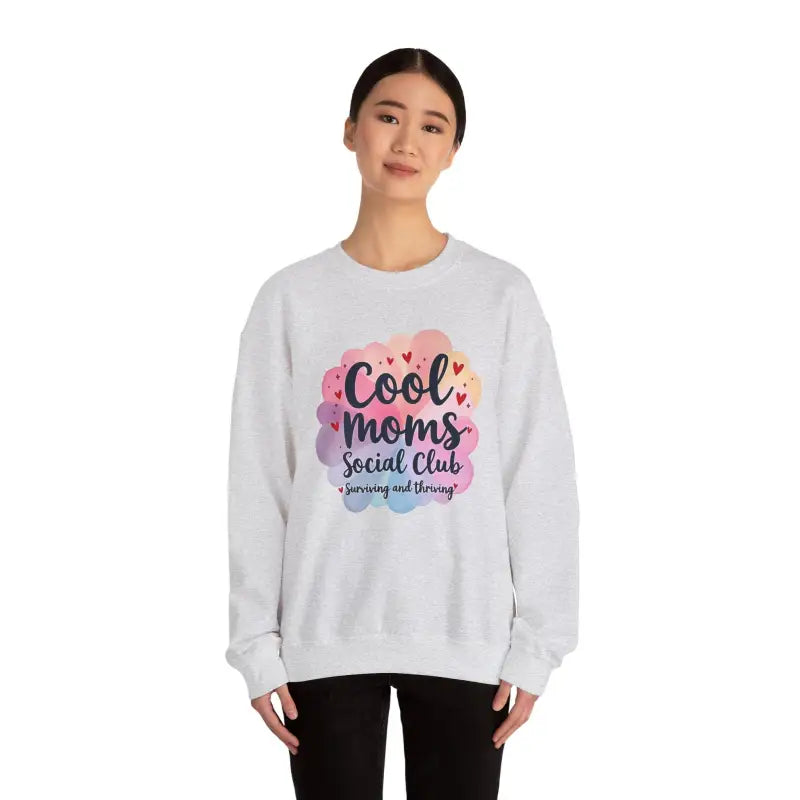 White Cool Moms Social Club Crewneck Sweatshirt with stylish design showcased