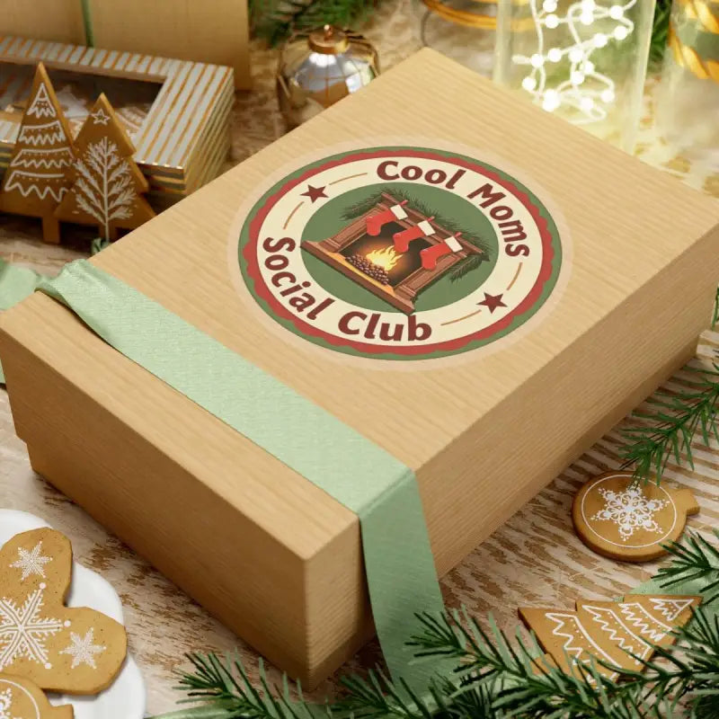 Gift box with ribbon featured in Cool Moms Social Club Holiday Sticker design