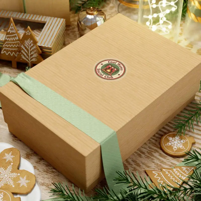 Wrapped gift box featured in Cool Moms Social Club Holiday Sticker design