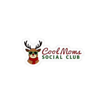Cool Moms Social Club Reindeer Sticker featuring a sunglasses-wearing reindeer for holiday decor