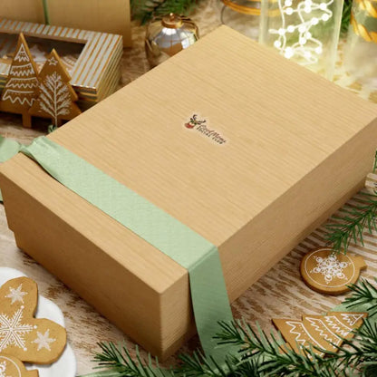 Wrapped gift box featuring Cool Moms Social Club Reindeer Sticker for holiday decor