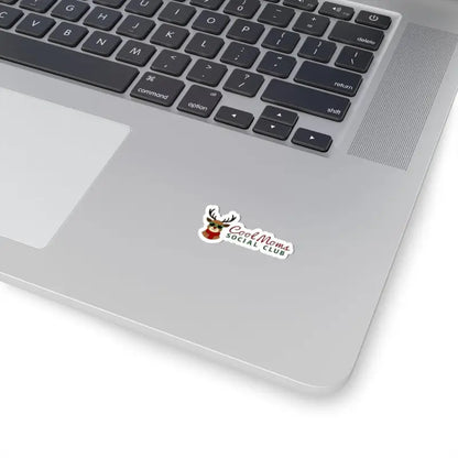 Laptop displaying a Cool Moms Social Club sticker for festive holiday decor