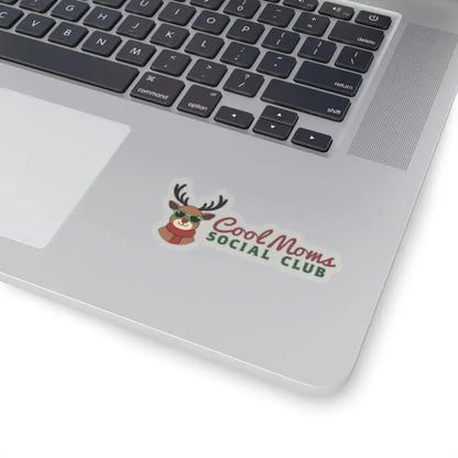 Laptop displaying Cool Moms Social Club sticker for festive holiday decor