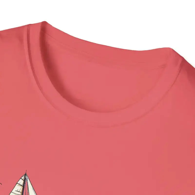 Coral pink oversized crew neck T-shirt with Newport sailboat graphic