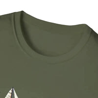 Olive green crew neck t-shirt with ribbed neckline and short sleeves