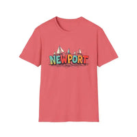 Coral pink oversized crew neck t-shirt with Newport sailboat graphic