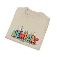 Coral pink oversized crew neck t-shirt with Newport sailboat graphic