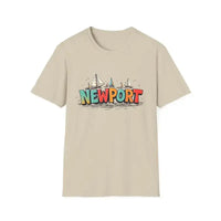 Coral pink oversized crew neck t-shirt with Newport sailboat graphic