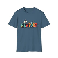 Coral pink oversized crew neck t-shirt with Newport sailboat graphic