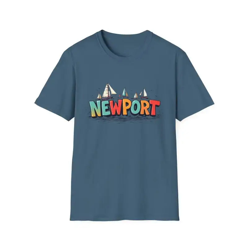 Coral pink oversized crew neck t-shirt with Newport sailboat graphic