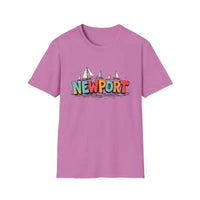 Coral pink oversized crew neck t-shirt with Newport sailboat graphic