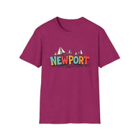 Coral pink oversized crew neck T-shirt with Newport sailboat graphic