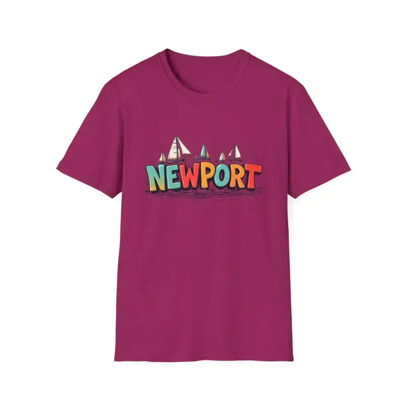 Coral pink oversized crew neck T-shirt with Newport sailboat graphic