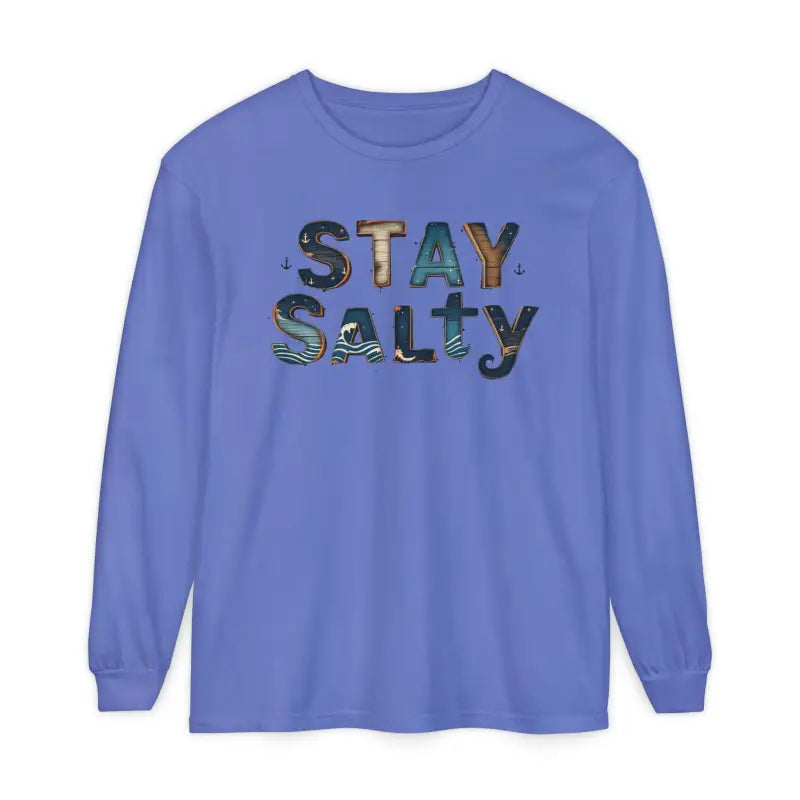 Purple long-sleeve T-shirt with Stay Salty graphic from Cream Coral Pink Stay Salty collection