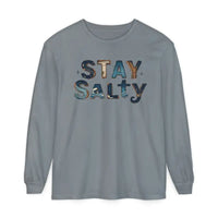 Long-sleeved gray T-shirt with STAY SALTY text from Cream Coral Pink Stay Salty collection
